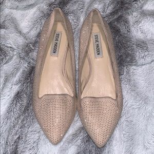 Gold Studded Nude Pointed-Toe Flats